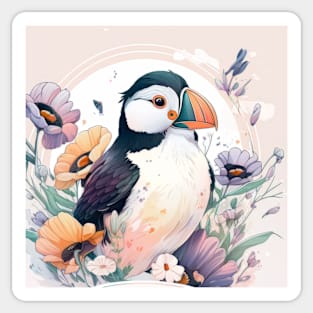 Puffin Bird Portrait Animal Painting Wildlife Outdoors Adventure Sticker